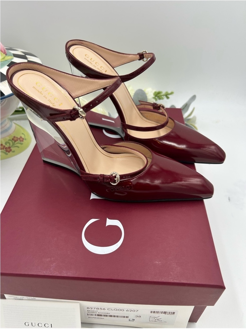 Women’s Gucci Rosso leather wedge mule size 38 made Italy - Picture 3 of 14